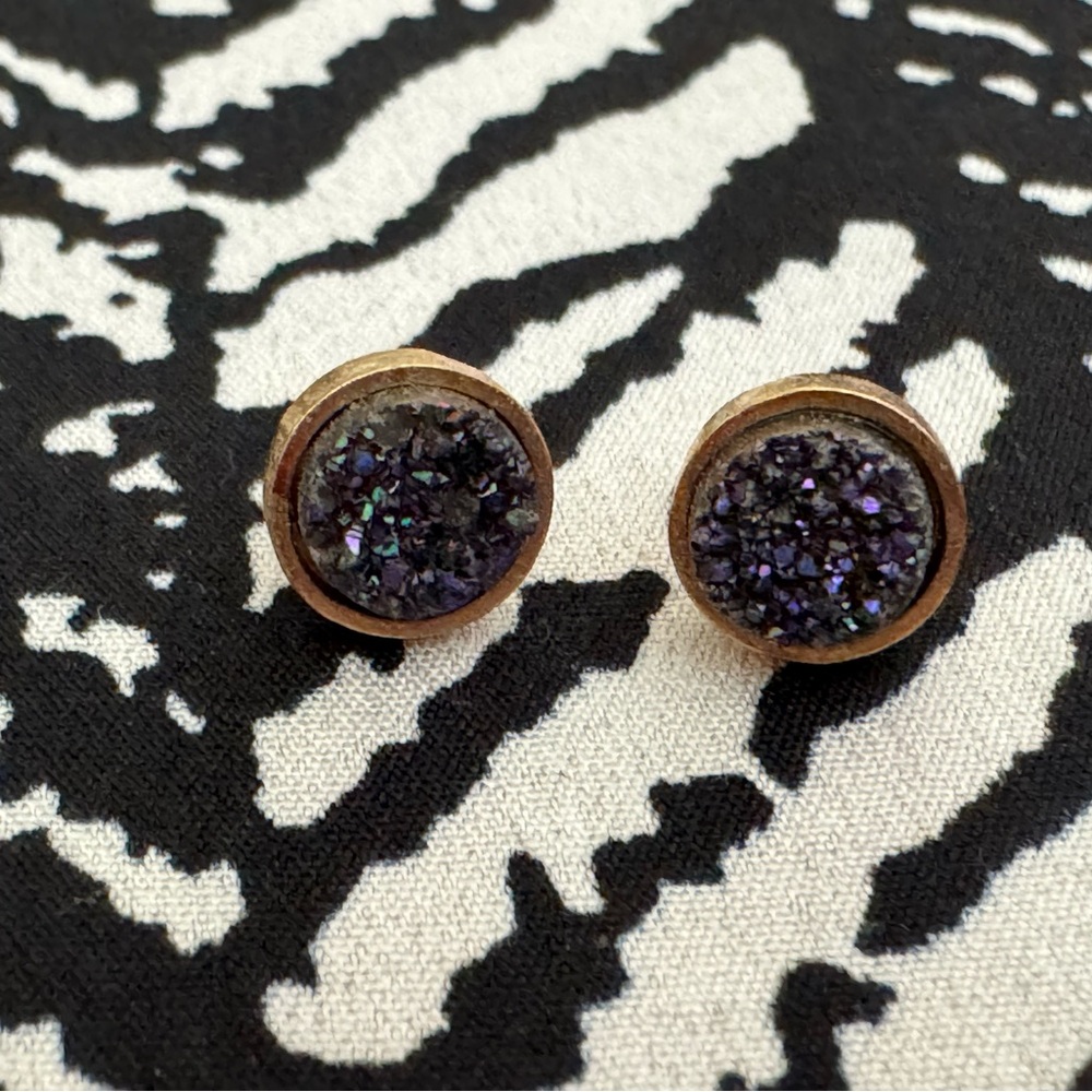 Kendra Scott Druzy Stud Earrings Gold Tone Purple Druzy EUC